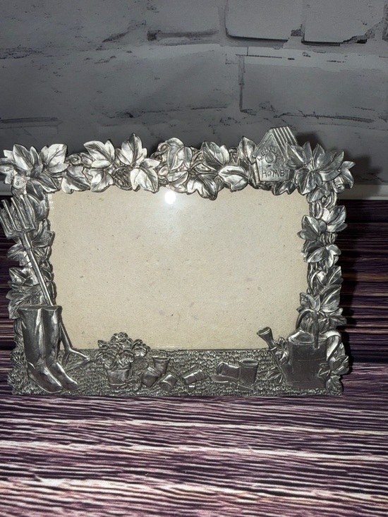 Other - Perfect Art Nouveau Pewter Garden Theme Silver Photo Frame. Watering Can Flowers